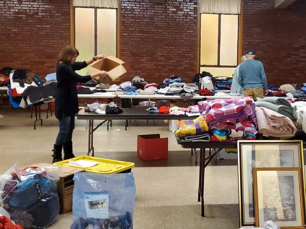 Volunteers getting everything organized